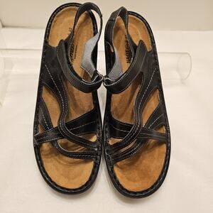 Naot Women Shoe Size 11M EUR 42 Navy Leather Heel Strap Sandal‎ Hook And Loop